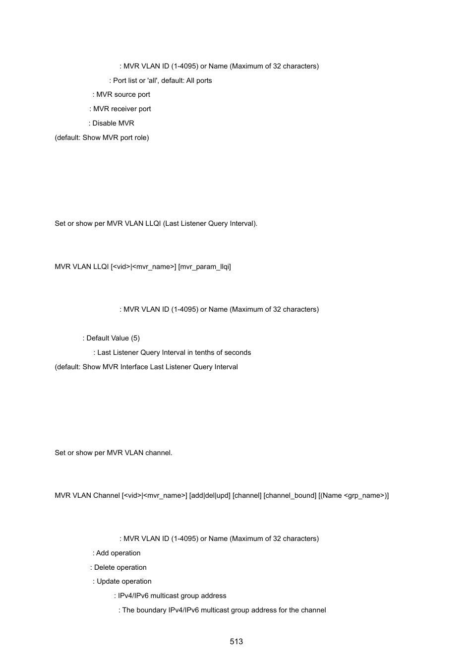 Mvr vlan llqi, Mvr vlan channel | PLANET XGSW-28040 User Manual | Page 513 / 574