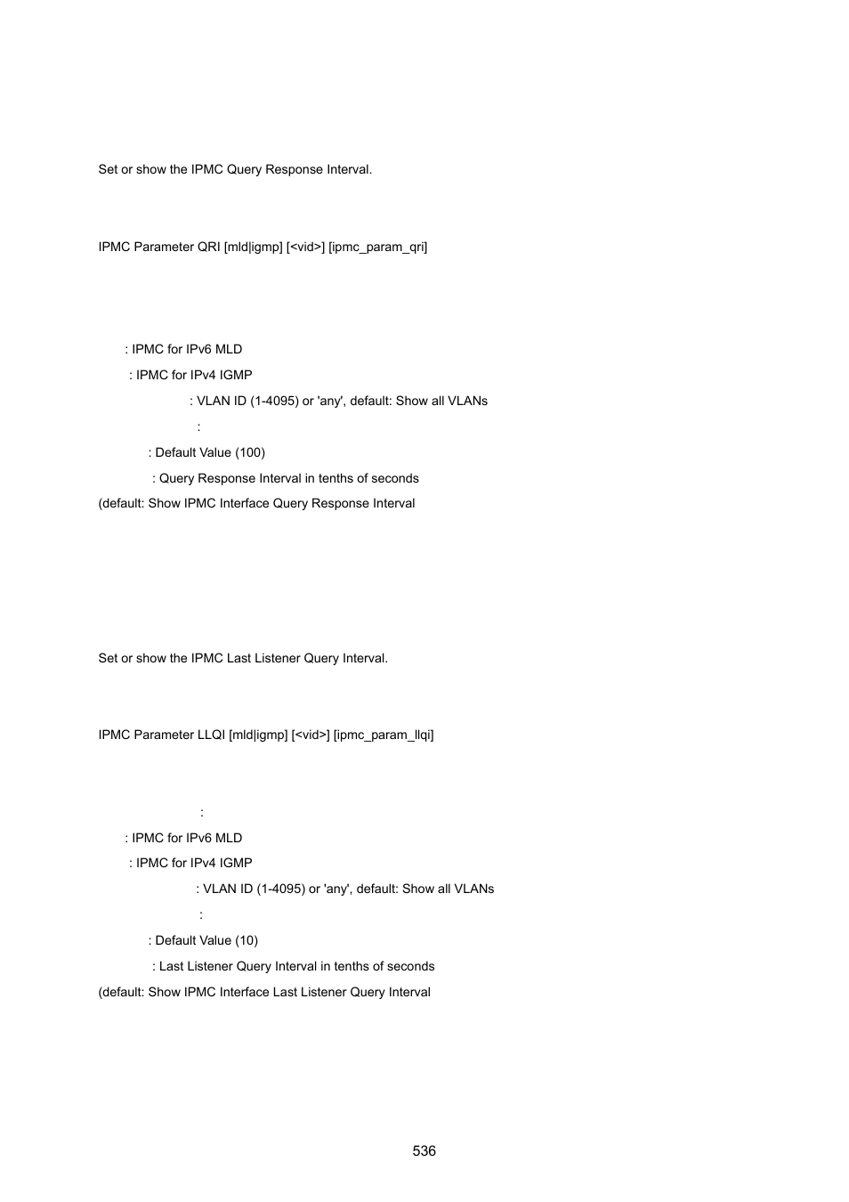 Ipmc parameter qri, Ipmc parameter llqi | PLANET XGSW-28040 User Manual | Page 536 / 574