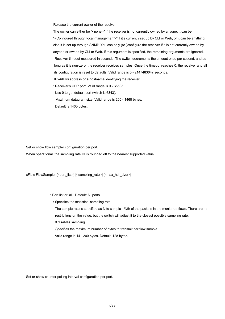 Sflow flowsampler, Sflow counterpoller | PLANET XGSW-28040 User Manual | Page 538 / 574