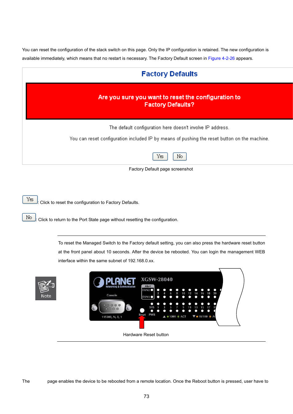 19 factory default, 20 system reboot | PLANET XGSW-28040 User Manual | Page 73 / 574