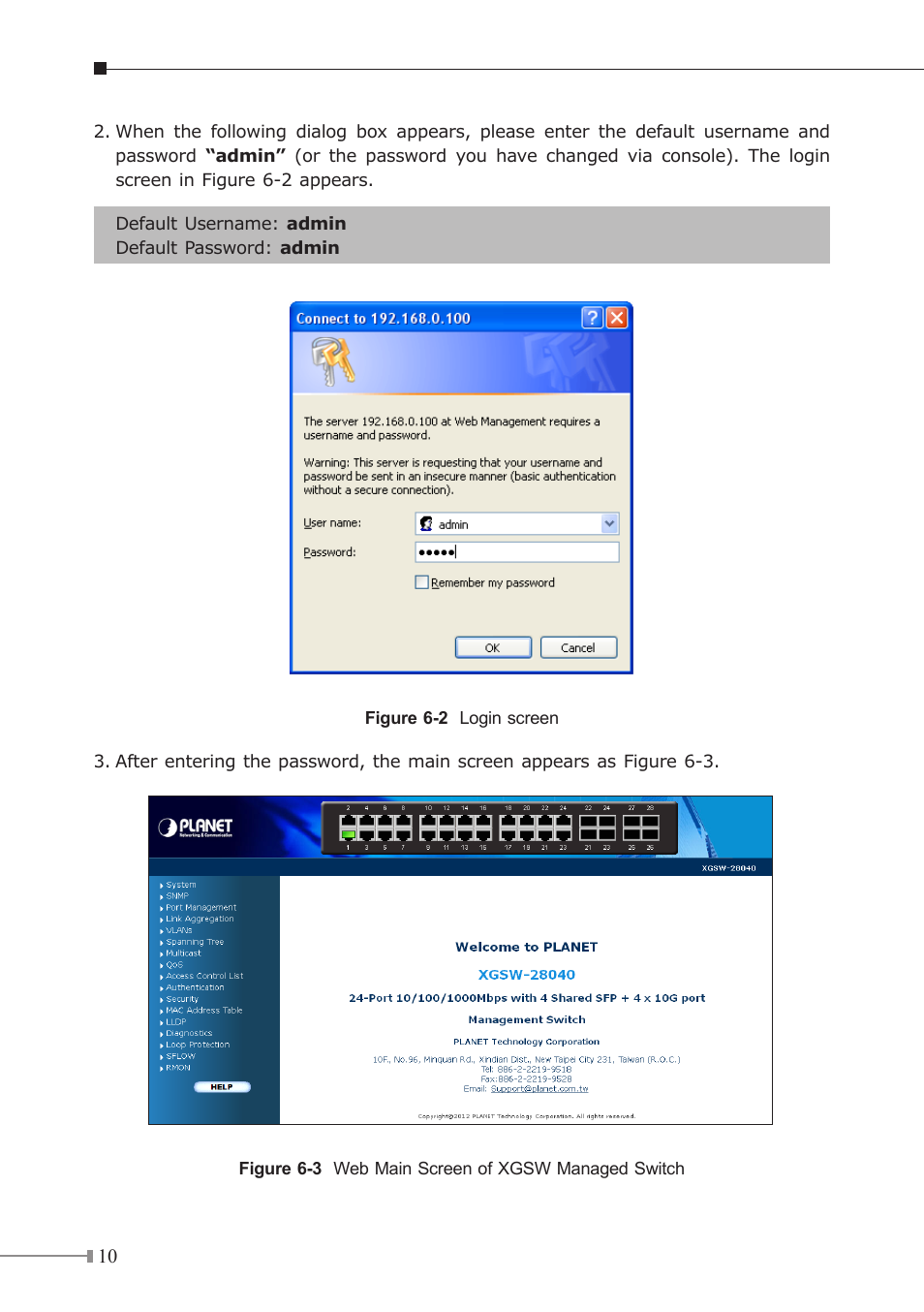 PLANET XGSW-28040 User Manual | Page 10 / 12