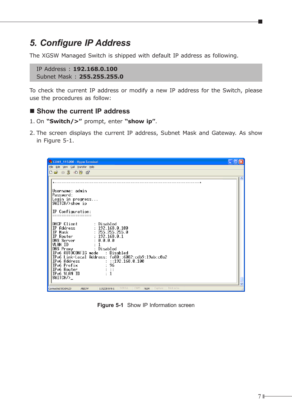 Configure ip address | PLANET XGSW-28040 User Manual | Page 7 / 12