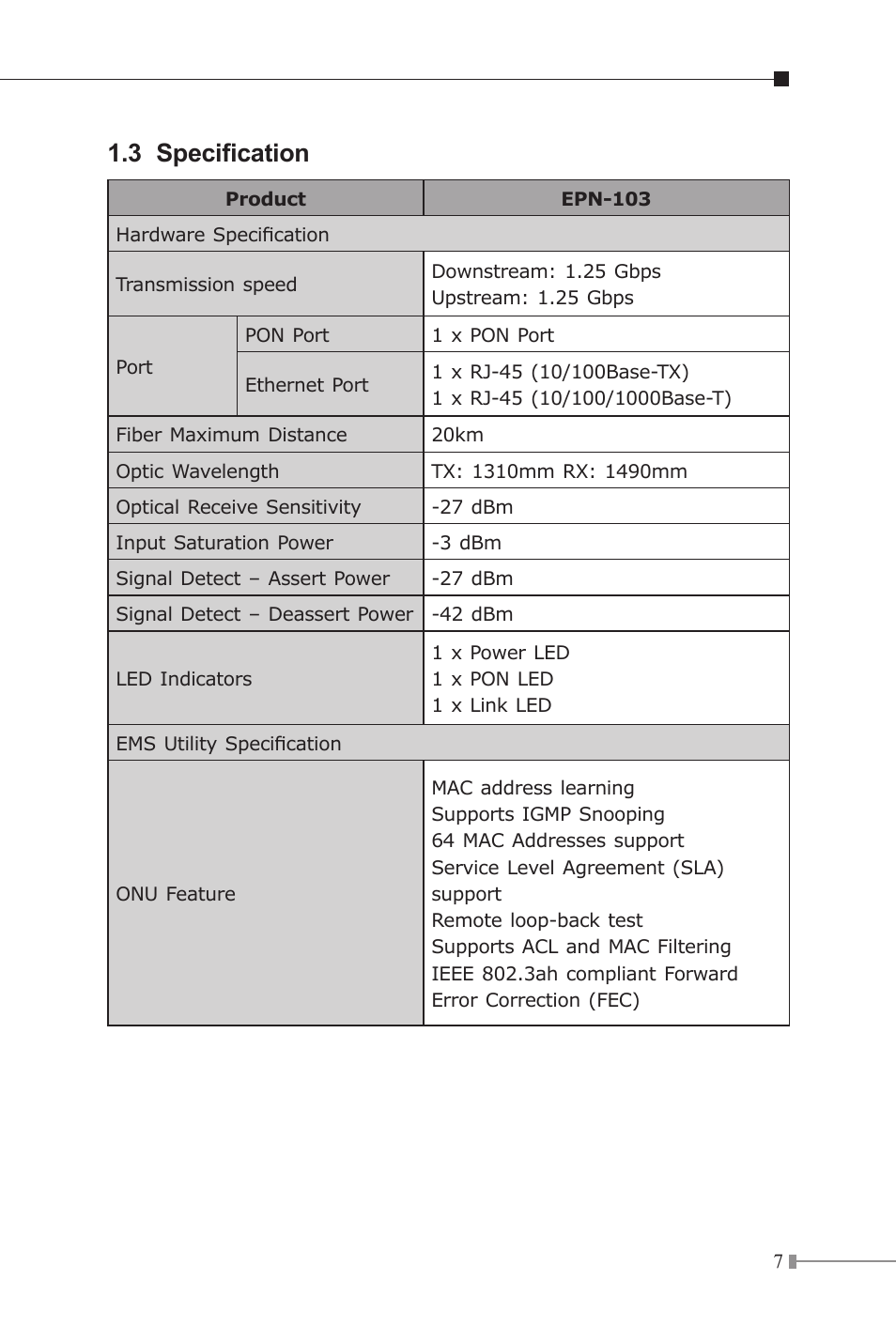 3 specification | PLANET EPN-103 User Manual | Page 7 / 20