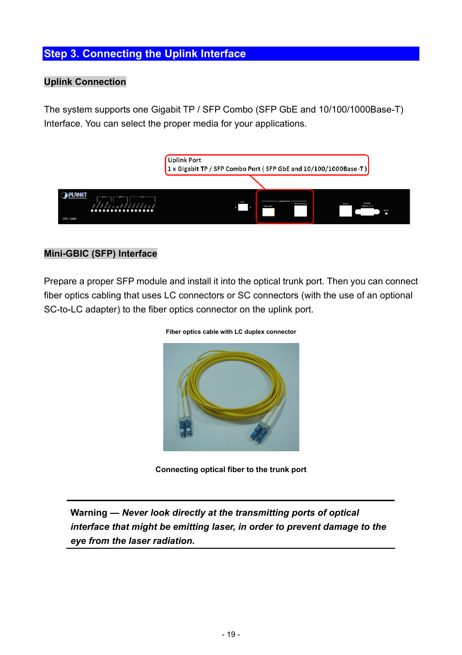 Step 3. connecting the uplink interface | PLANET EPL-1000 User Manual | Page 19 / 83