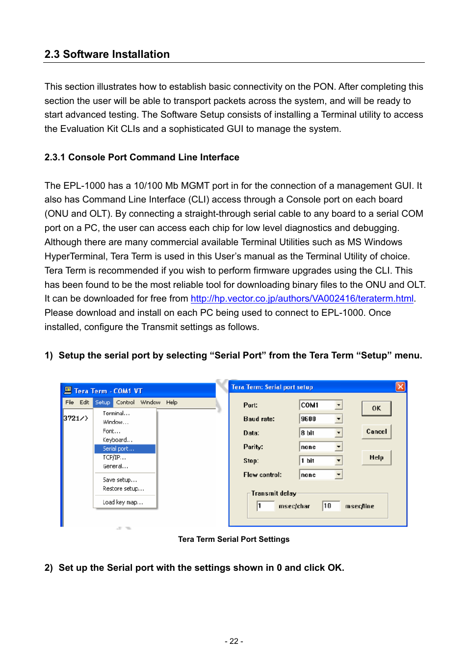 3 software installation, 1 console port command line interface | PLANET EPL-1000 User Manual | Page 22 / 83