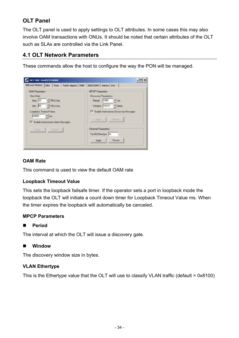 1 olt network parameters | PLANET EPL-1000 User Manual | Page 34 / 83