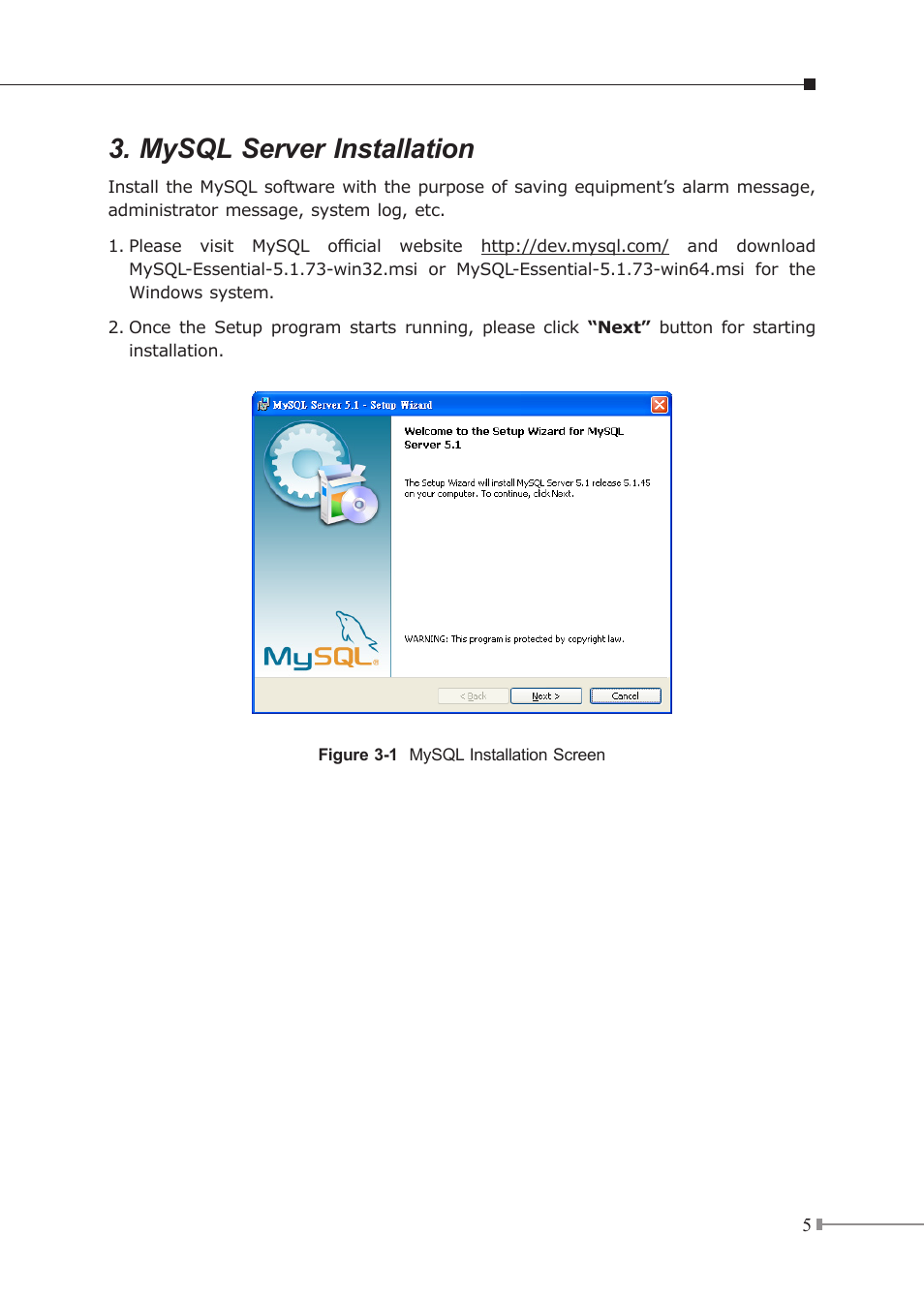 Mysql server installation | PLANET EPL-2000 User Manual | Page 5 / 20