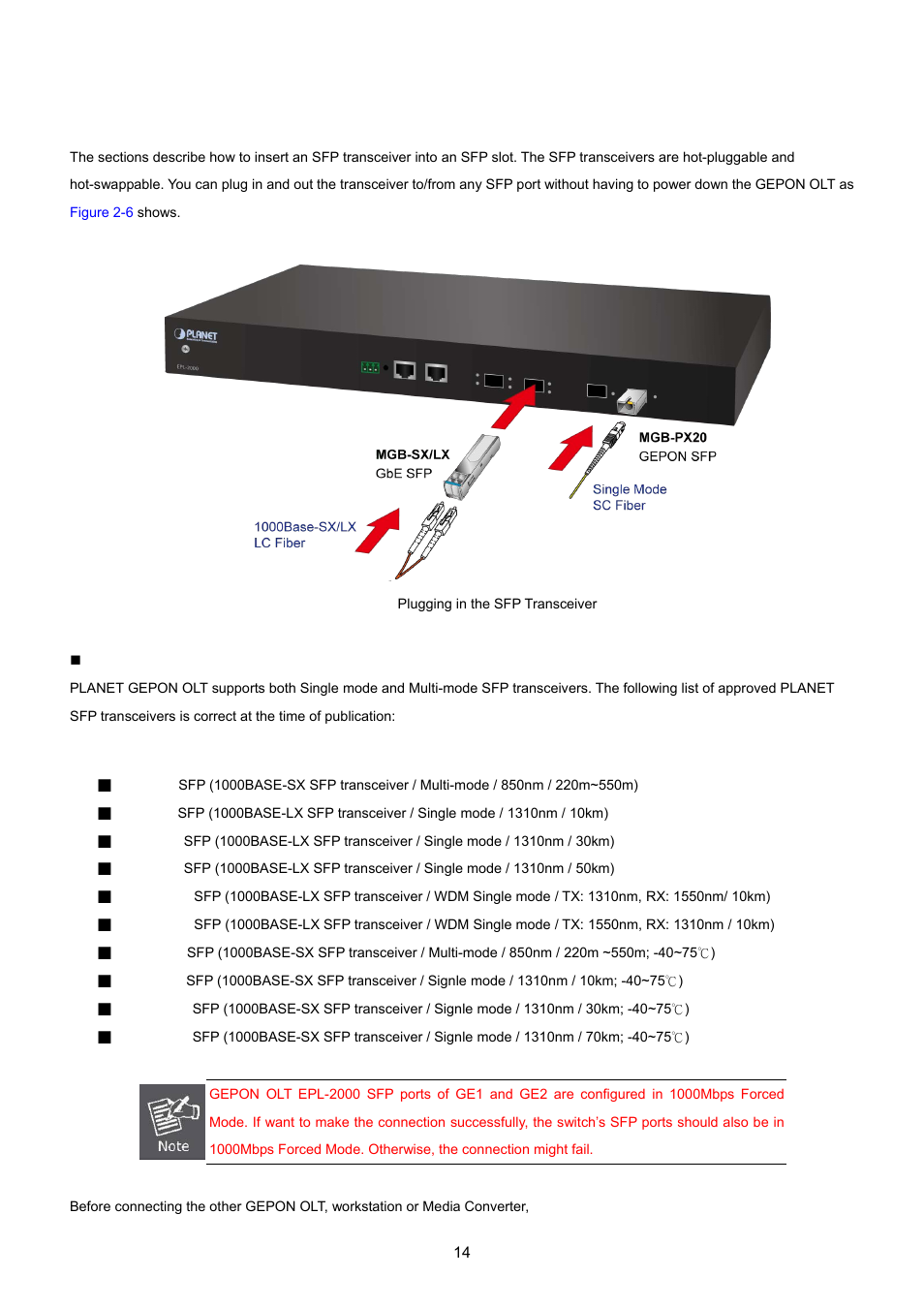 2 installing the sfp transceiver | PLANET EPL-2000 User Manual | Page 14 / 81