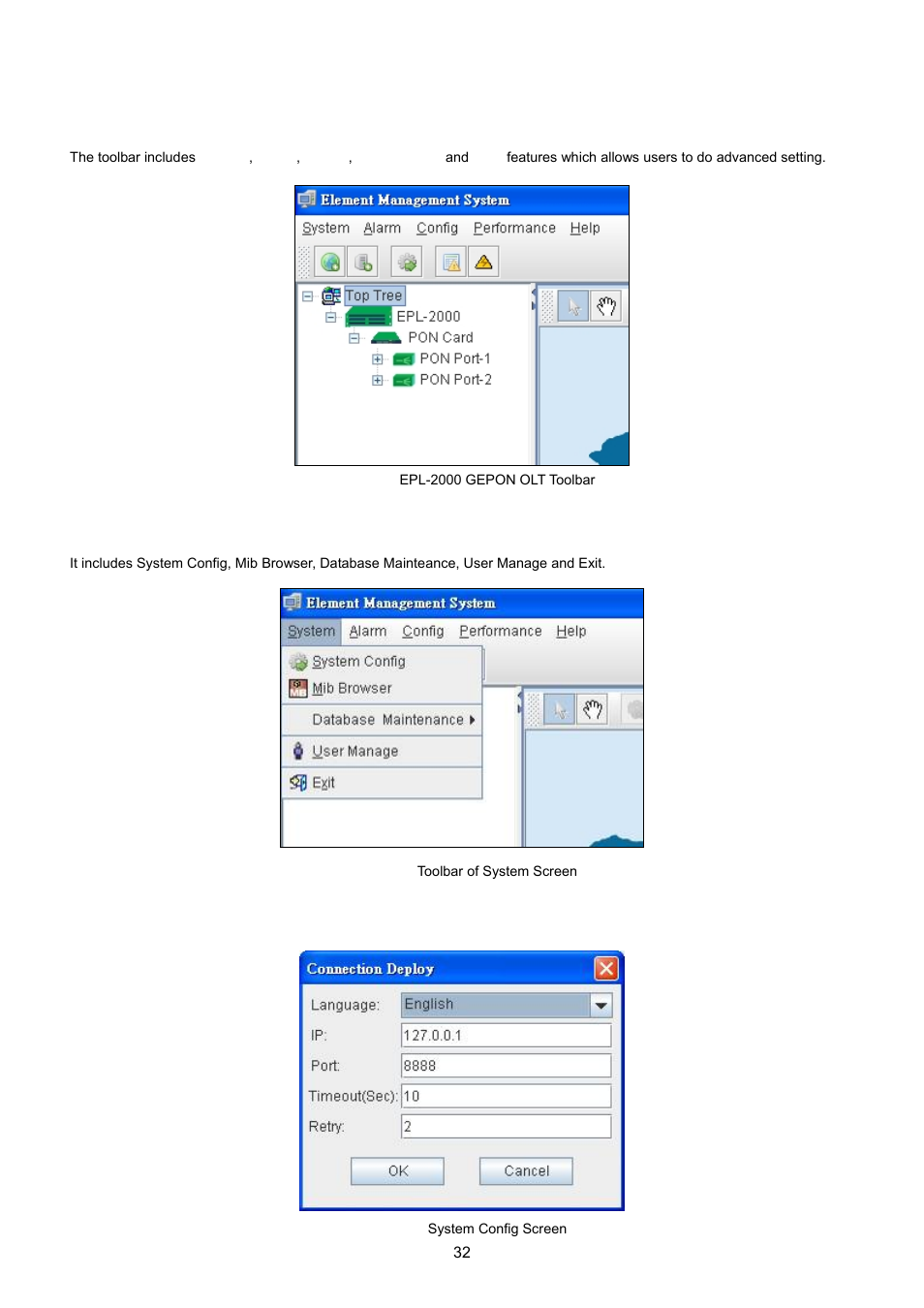 1 ems toolbar, 1 system | PLANET EPL-2000 User Manual | Page 32 / 81