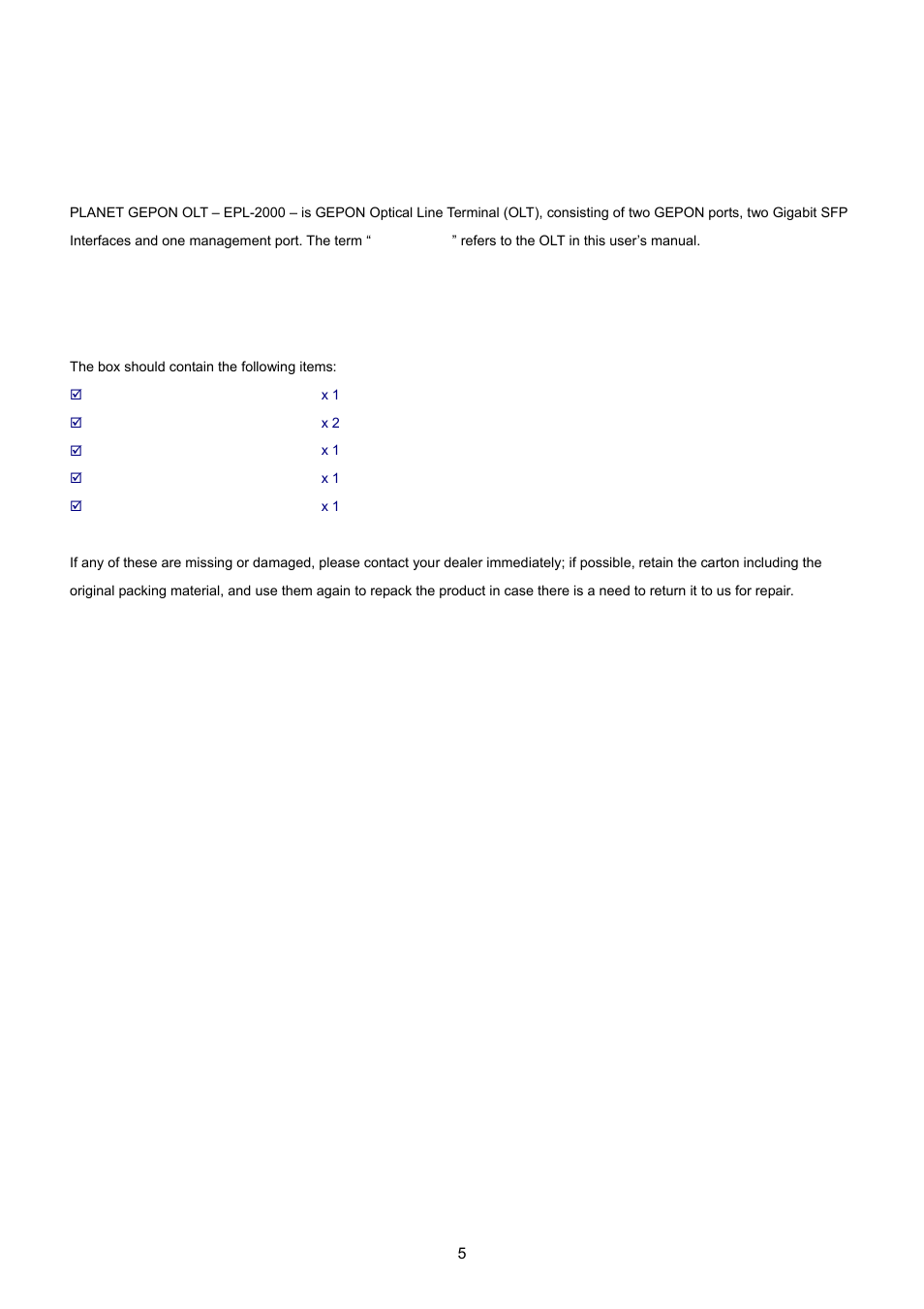 Introduction, 1 packet contents | PLANET EPL-2000 User Manual | Page 5 / 81