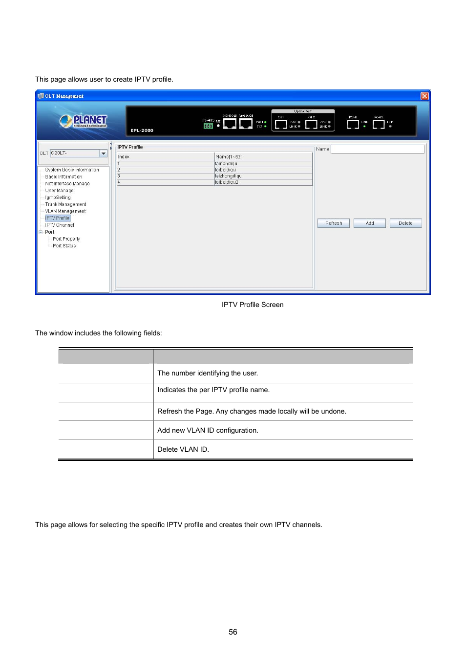 8 iptv profile, 9 iptv channel | PLANET EPL-2000 User Manual | Page 56 / 81