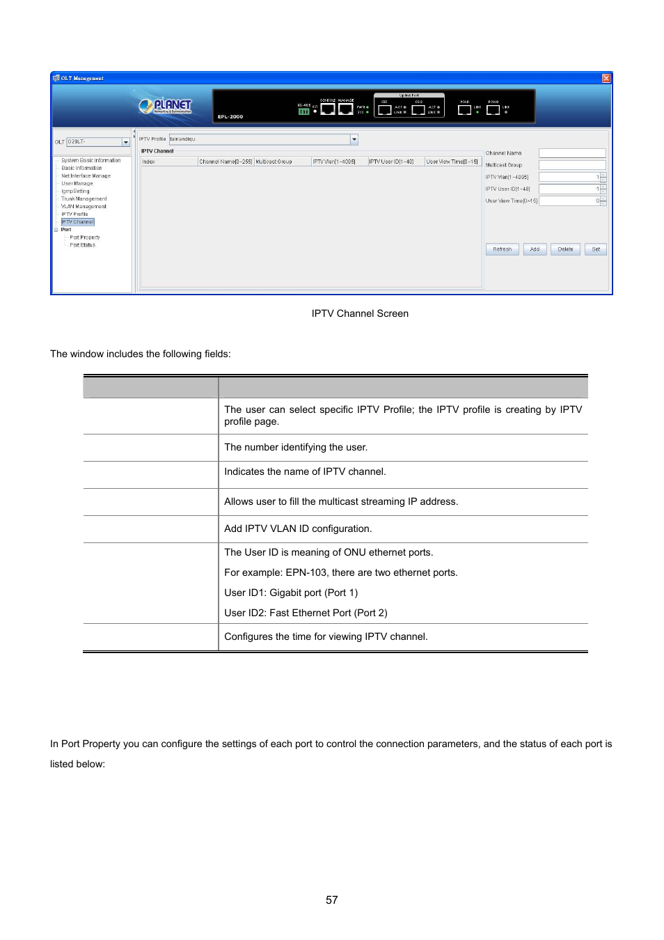 10 port property | PLANET EPL-2000 User Manual | Page 57 / 81