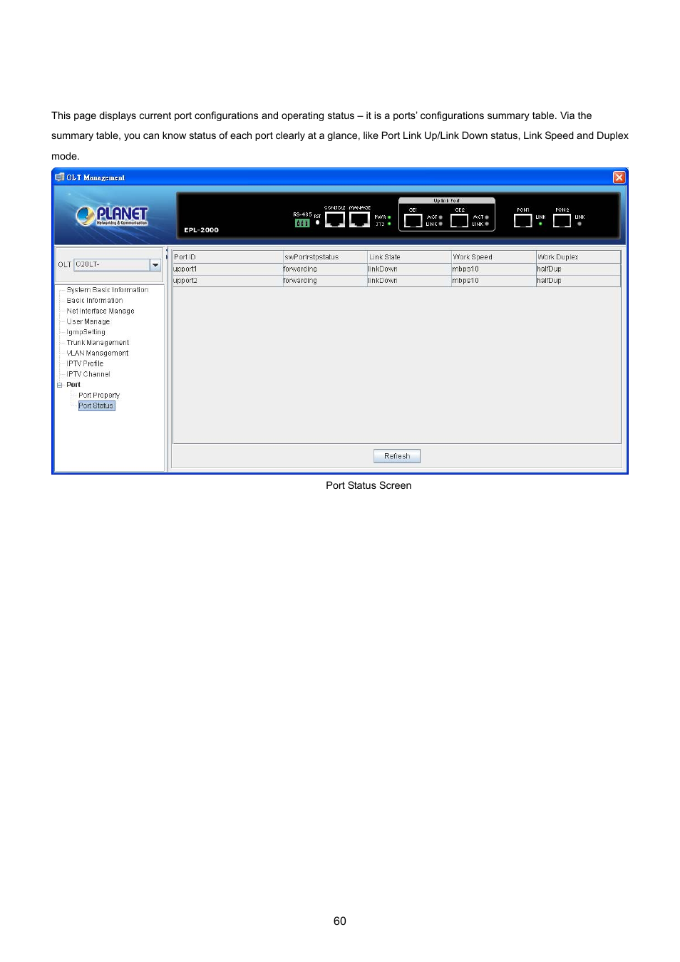 11 port status | PLANET EPL-2000 User Manual | Page 60 / 81