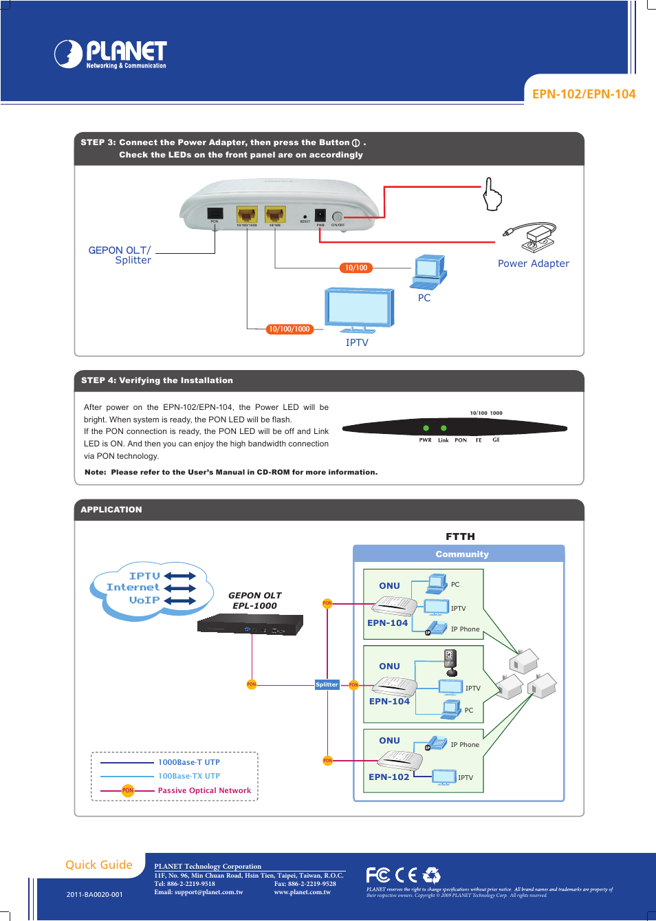 Iptv voip internet, Quick guide | PLANET EPN-102 User Manual | Page 2 / 2