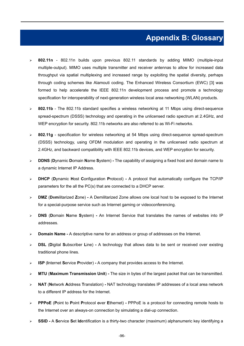 Appendix b: glossary | PLANET EPN-402NV User Manual | Page 102 / 104