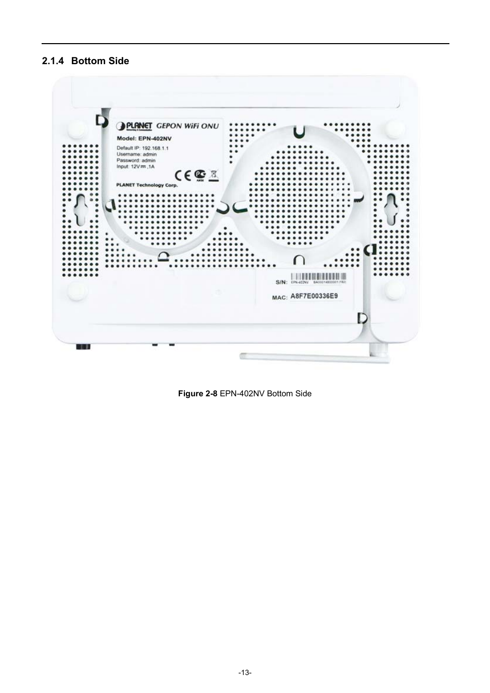 4 bottom side, Bottom side | PLANET EPN-402NV User Manual | Page 19 / 104