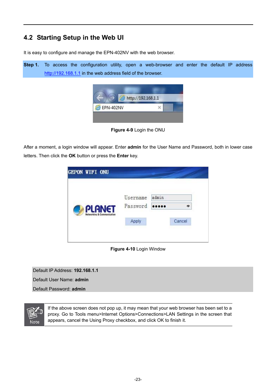 2 starting setup in the web ui, Starting setup in the web ui | PLANET EPN-402NV User Manual | Page 29 / 104