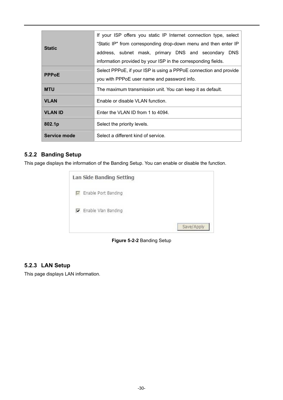 2 banding setup, 3 lan setup, Banding setup | Lan setup | PLANET EPN-402NV User Manual | Page 36 / 104