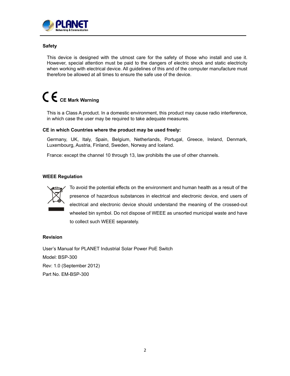 PLANET BSP-300 User Manual | Page 3 / 35