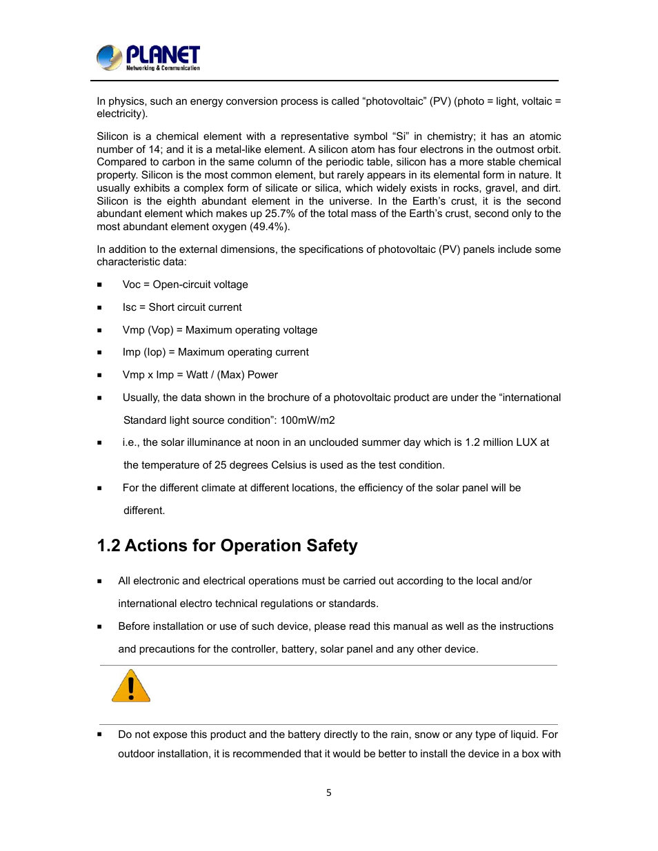 2 actions for operation safety, Ctions for, Peration | Afety | PLANET BSP-300 User Manual | Page 6 / 35