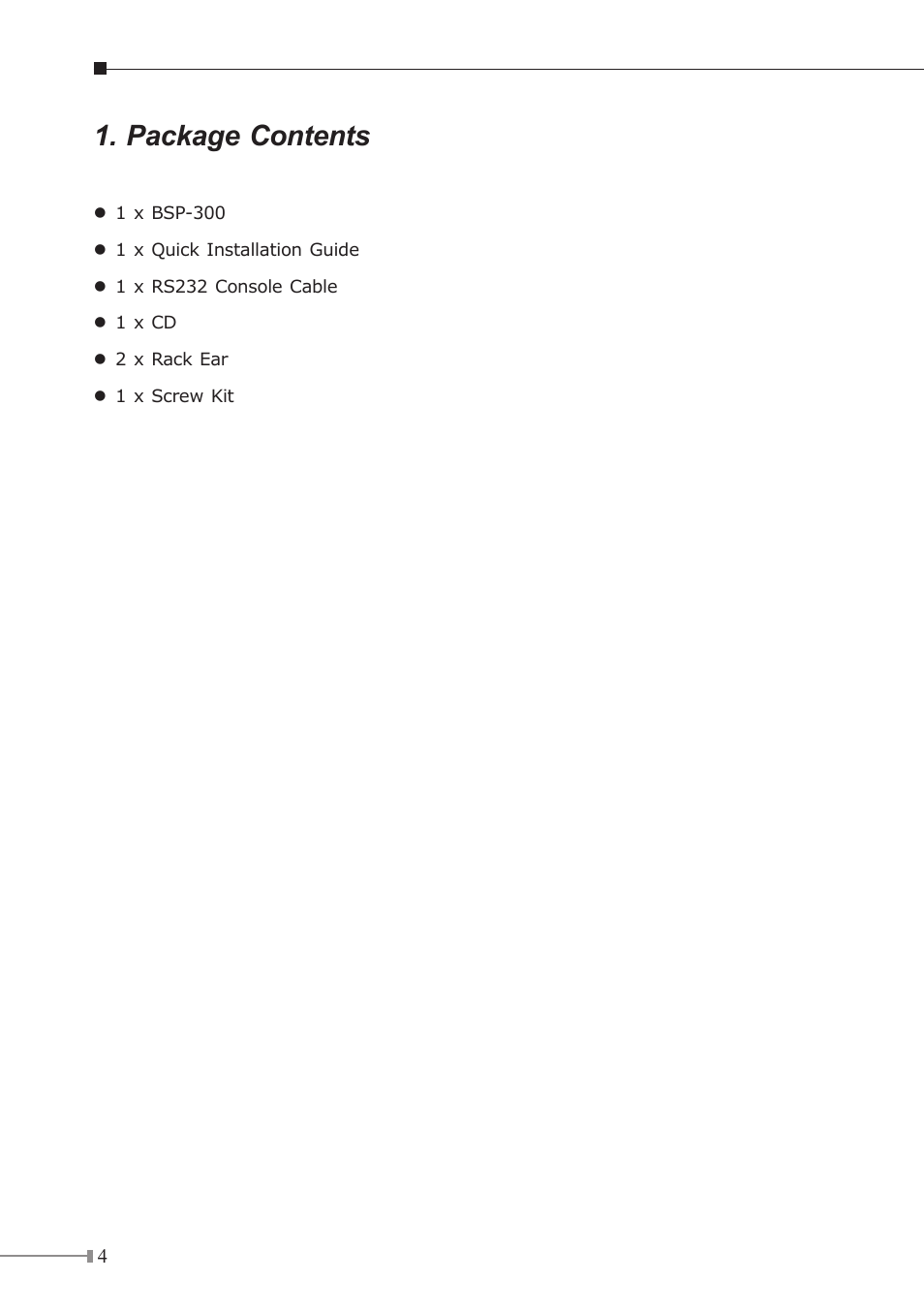 Package contents | PLANET BSP-300 User Manual | Page 4 / 11