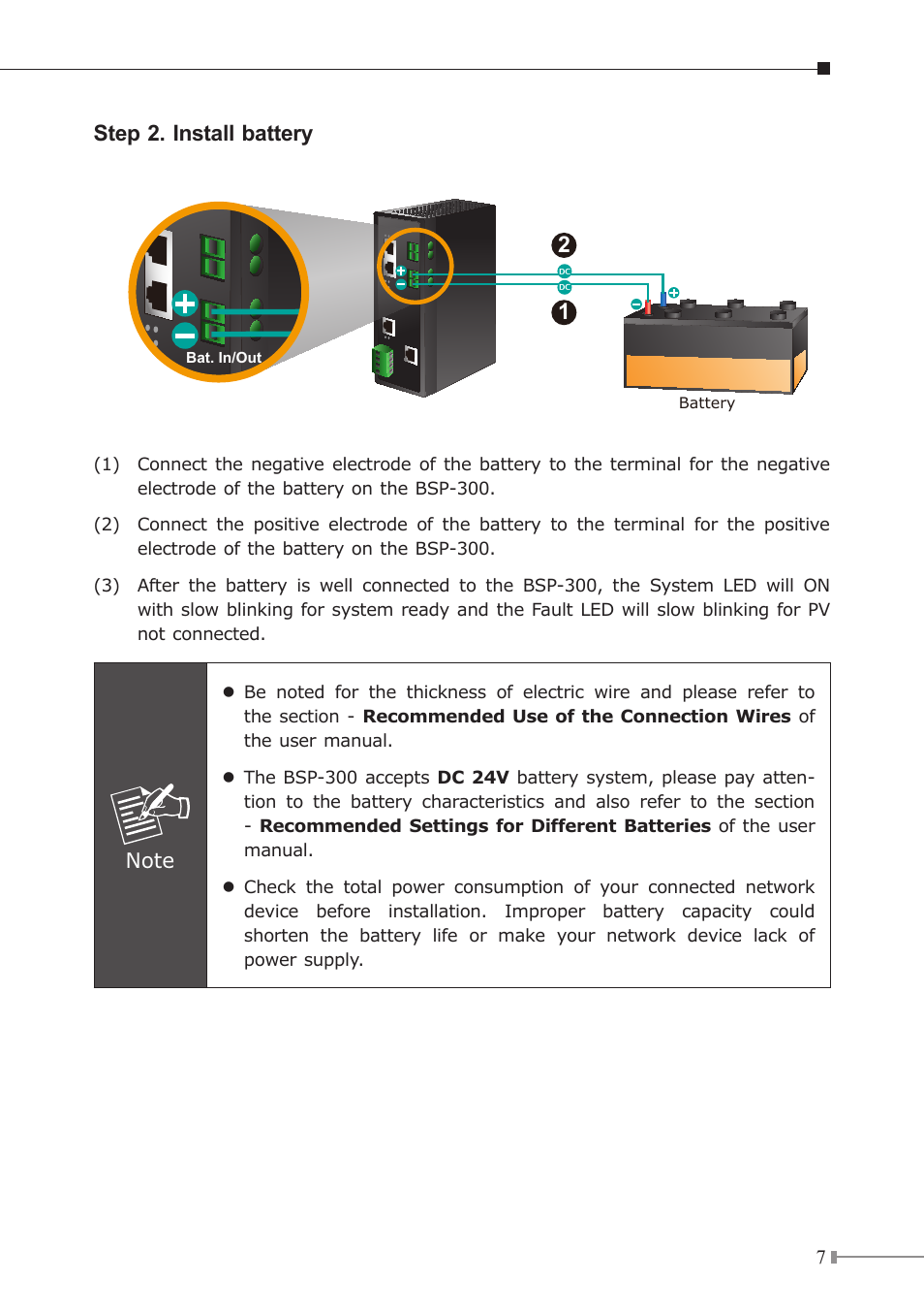 Step 2. install battery | PLANET BSP-300 User Manual | Page 7 / 11