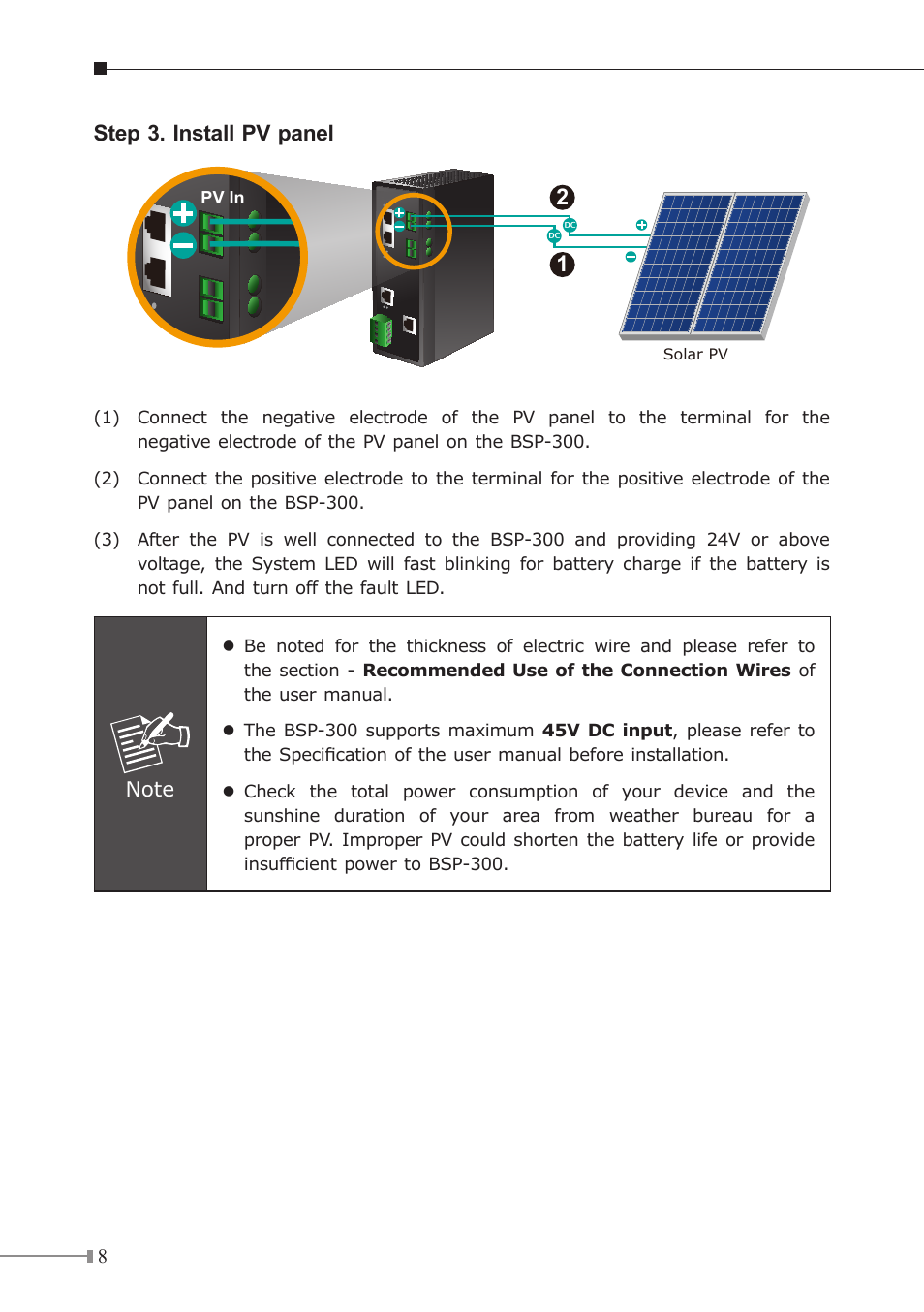 Step 3. install pv panel | PLANET BSP-300 User Manual | Page 8 / 11