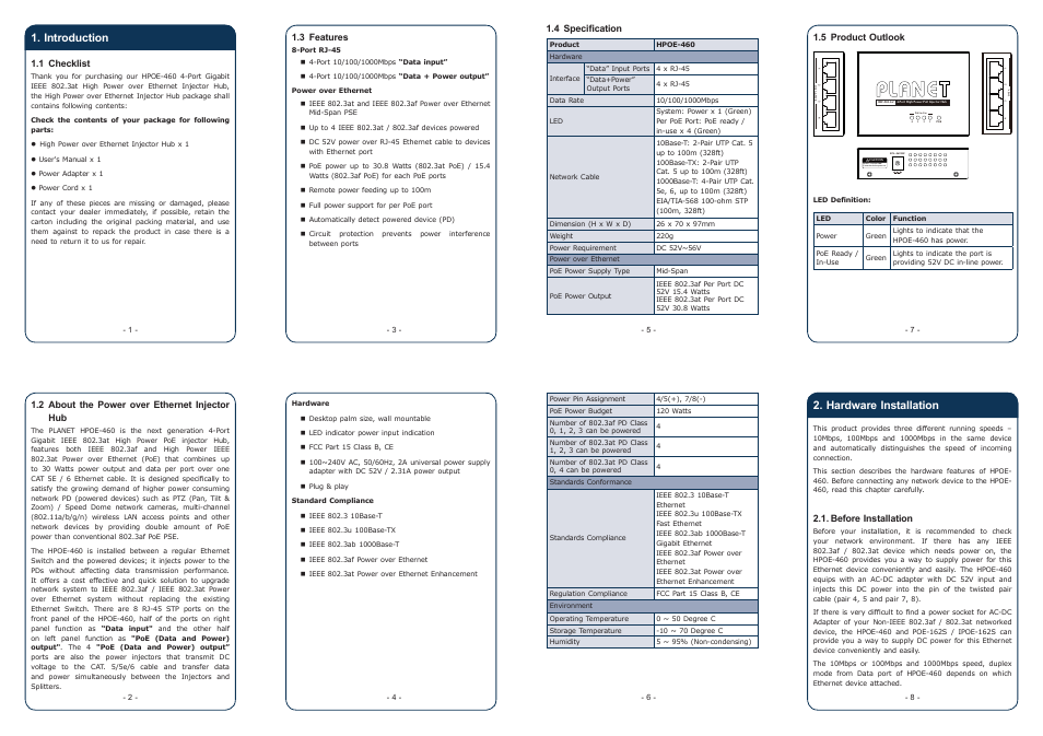 PLANET HPOE-460 User Manual | 2 pages