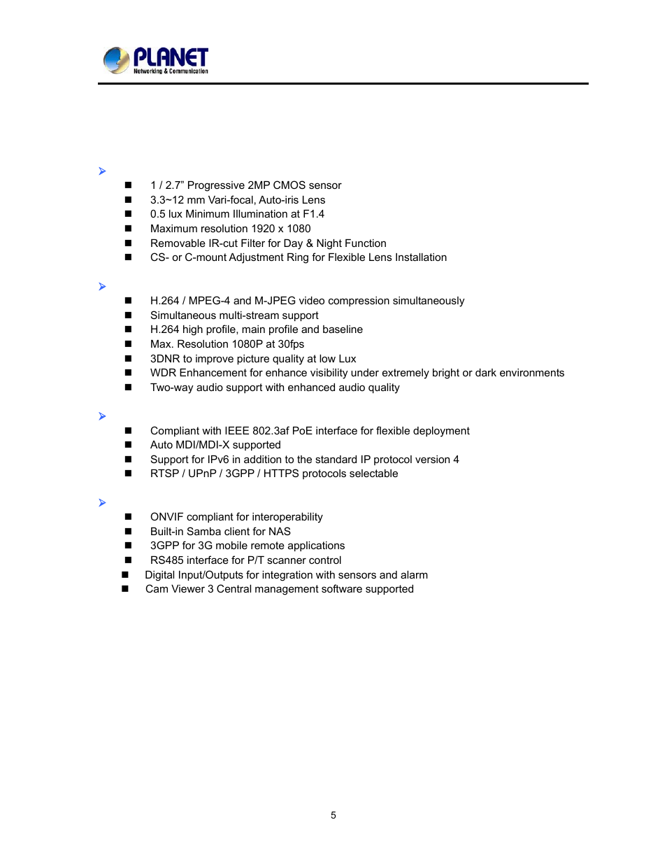 Product features | PLANET ICA-2200 User Manual | Page 11 / 95
