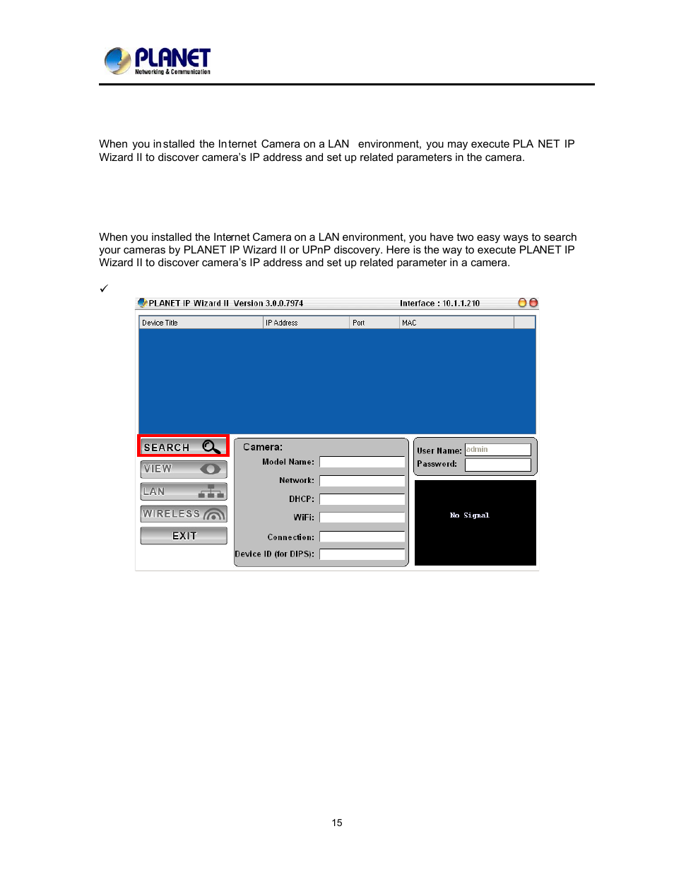 Preparation, Search and view by planet ip wizard ii | PLANET ICA-2200 User Manual | Page 21 / 95