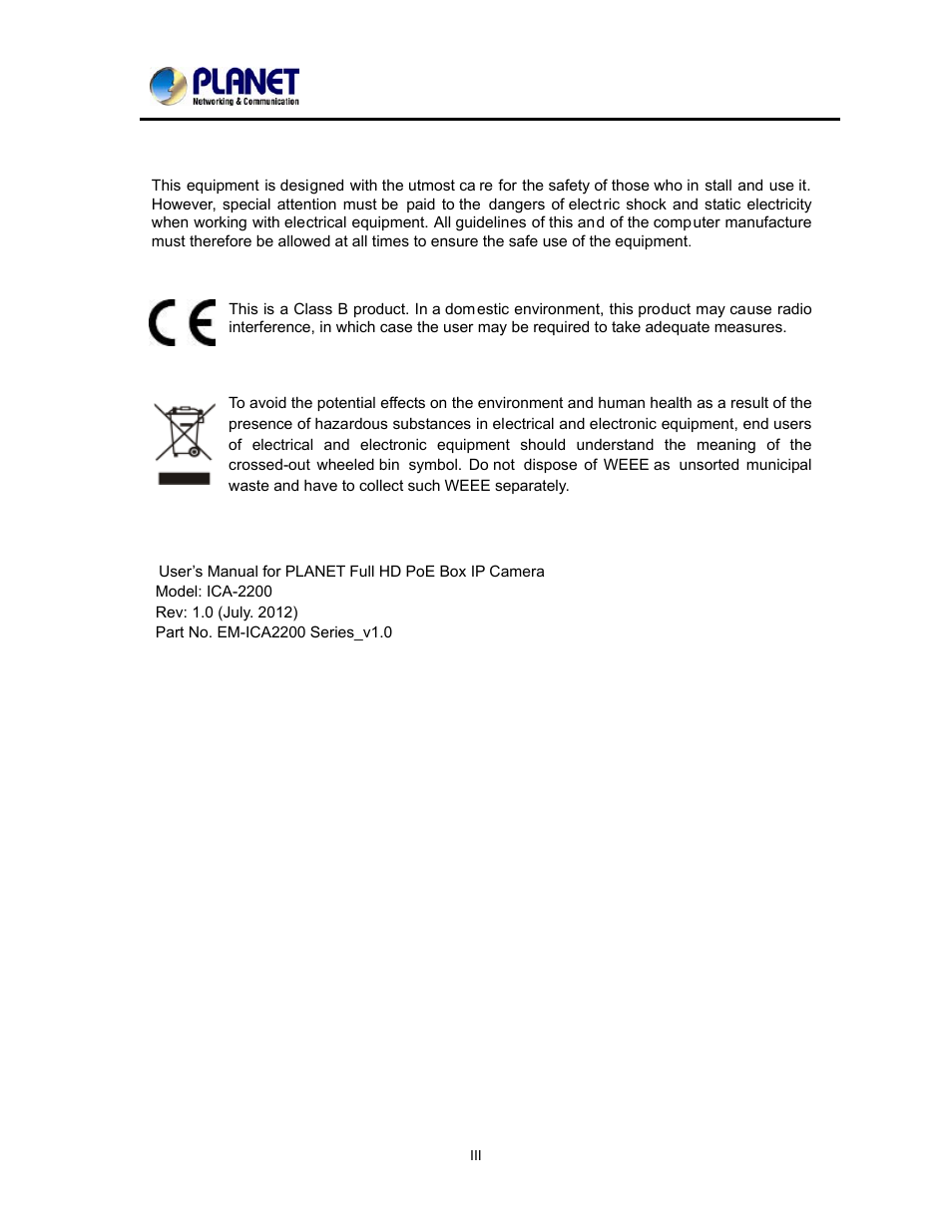 PLANET ICA-2200 User Manual | Page 3 / 95