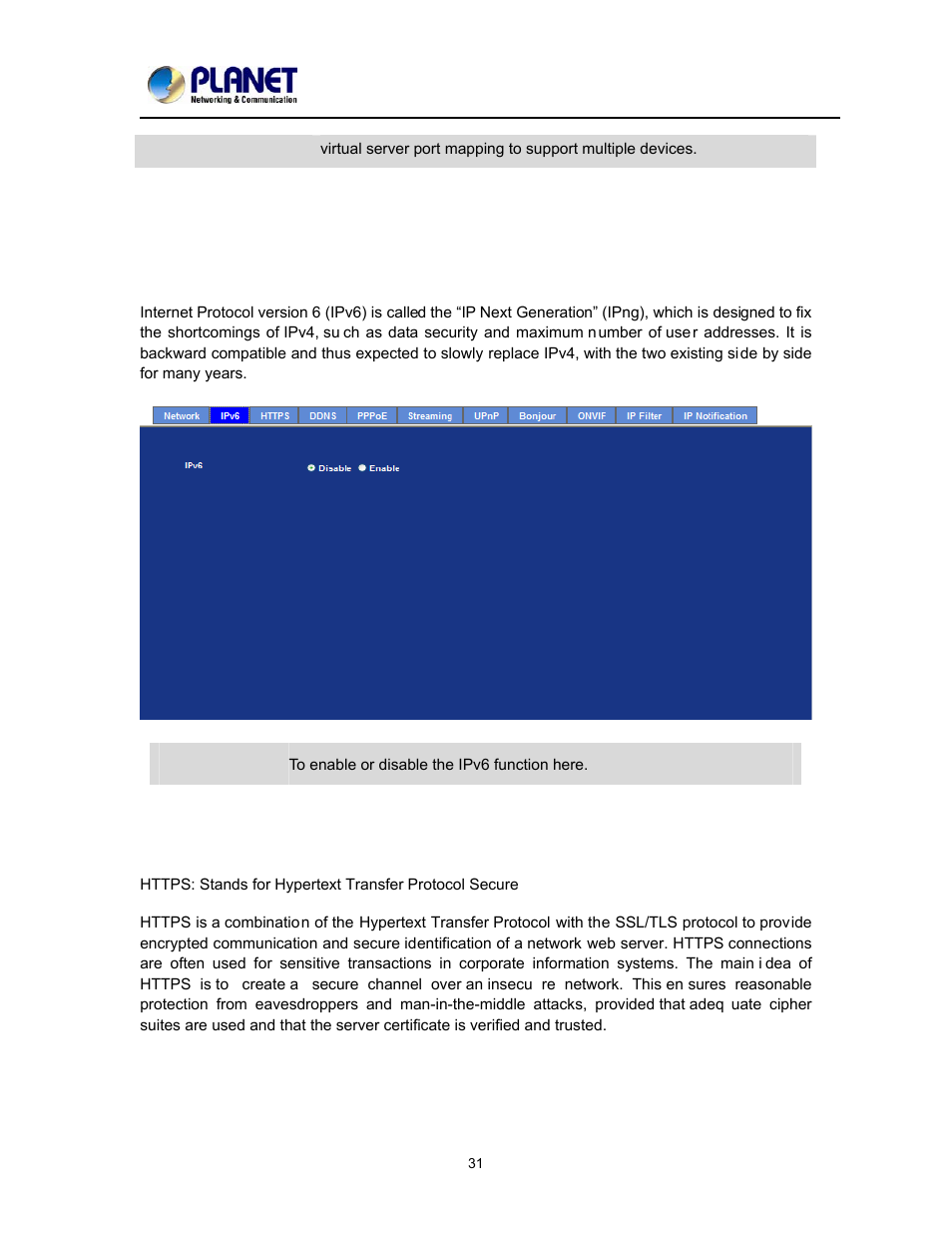 Ipv6 function, Https | PLANET ICA-2200 User Manual | Page 37 / 95