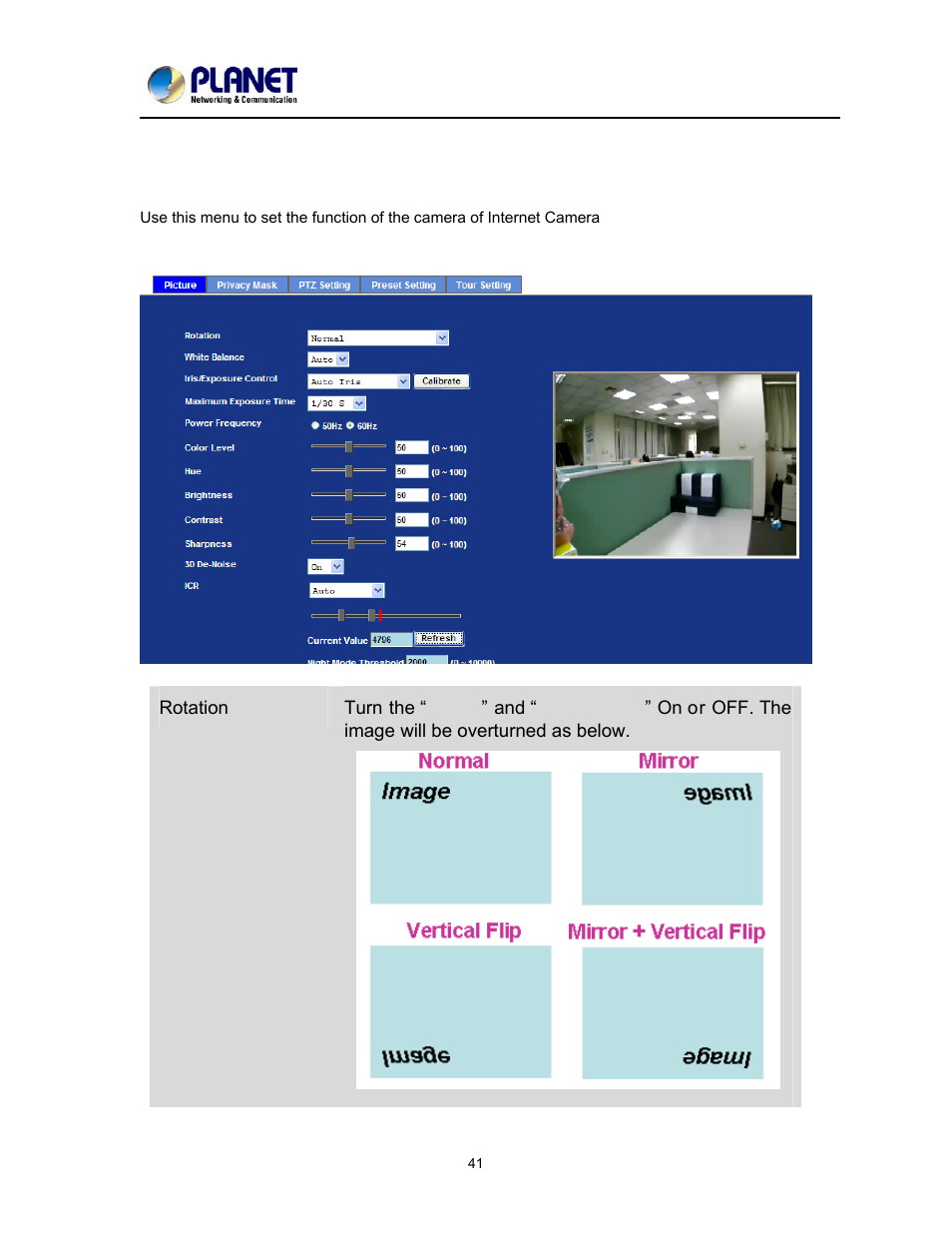 Adjust camera configuration, Picture | PLANET ICA-2200 User Manual | Page 47 / 95