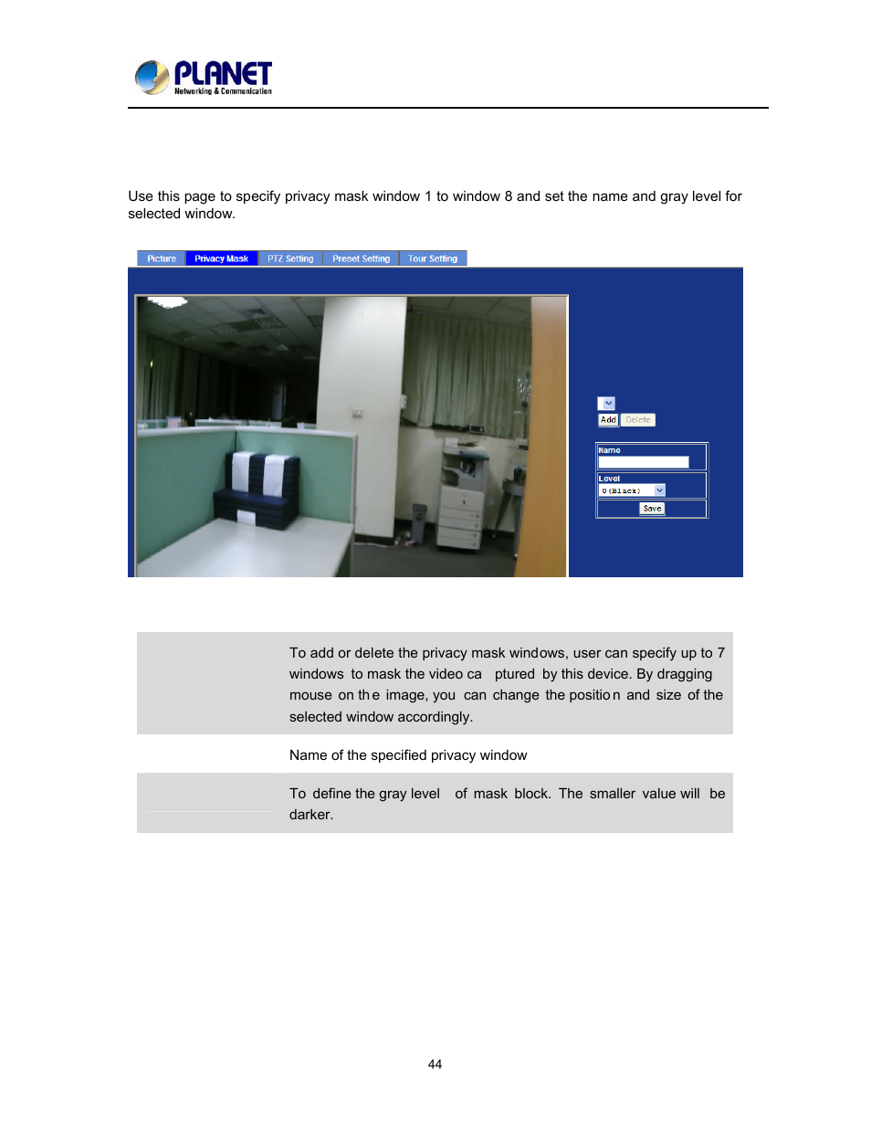 Privacy mask | PLANET ICA-2200 User Manual | Page 50 / 95