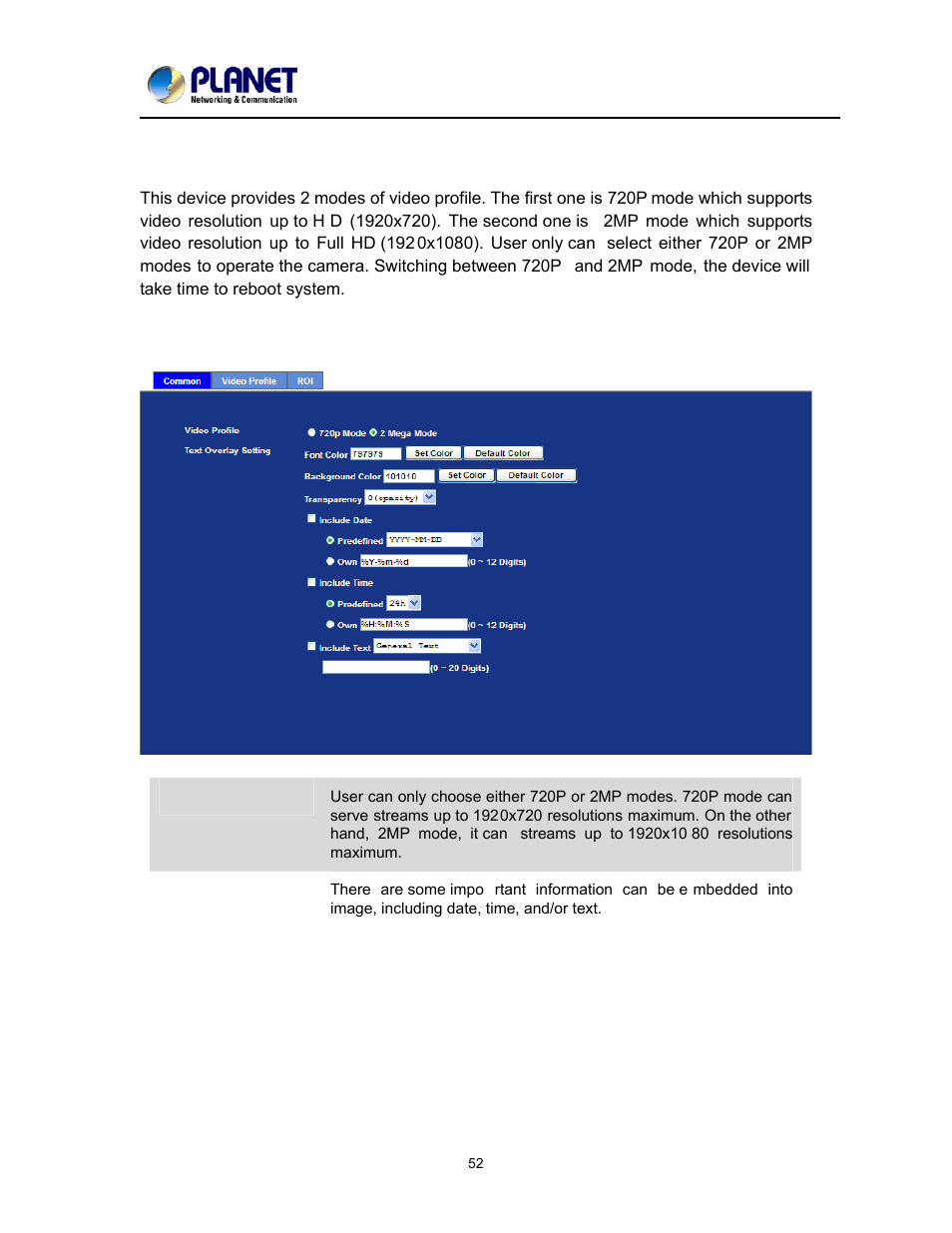 Video, Common | PLANET ICA-2200 User Manual | Page 58 / 95