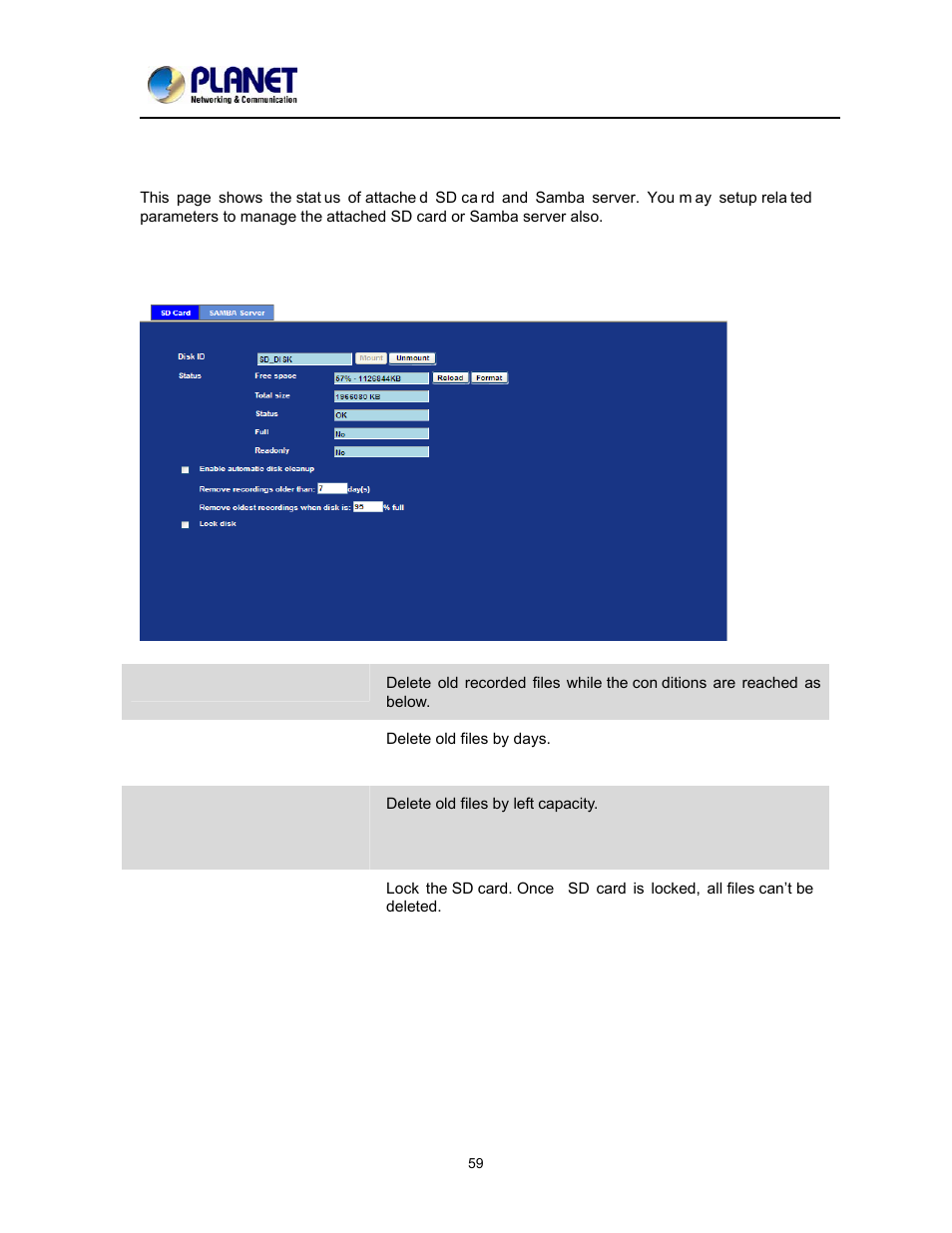 Storage configuration, Sd card | PLANET ICA-2200 User Manual | Page 65 / 95