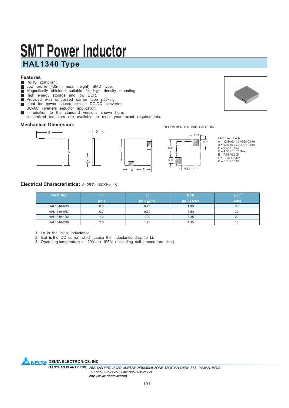 Delta Electronics HAL1340 User Manual | 1 page
