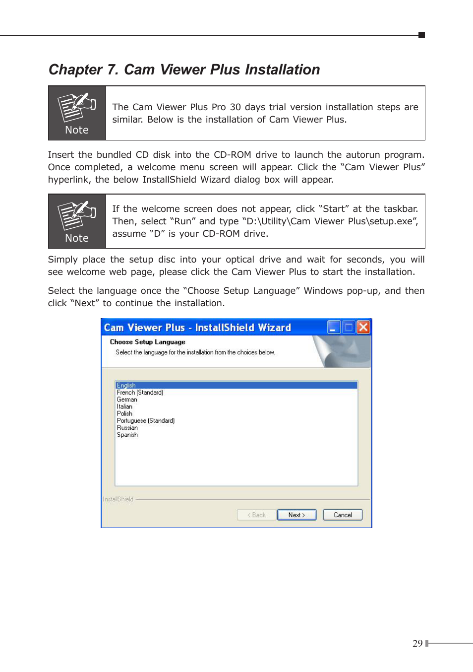 Chapter 7. cam viewer plus installation | PLANET ICA-230 User Manual | Page 29 / 36