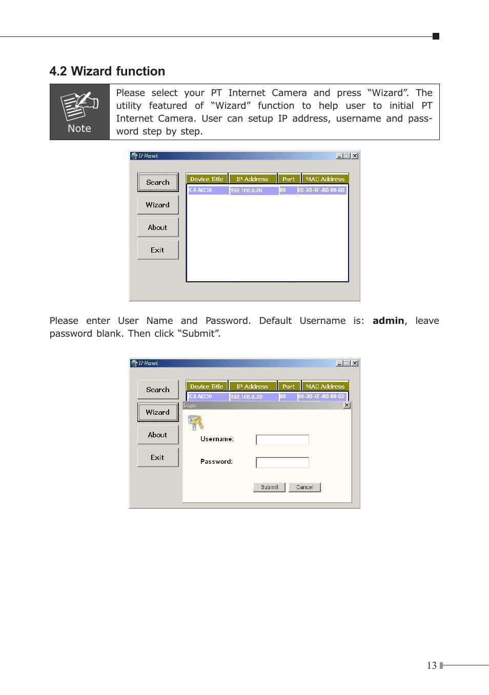 2 wizard function | PLANET ICA-230 User Manual | Page 13 / 20