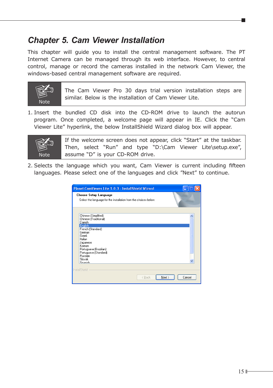 Chapter 5. cam viewer installation | PLANET ICA-230 User Manual | Page 15 / 20