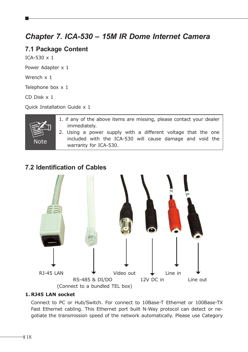 1 package content, 2 identification of cables | PLANET ICA-310 User Manual | Page 18 / 32