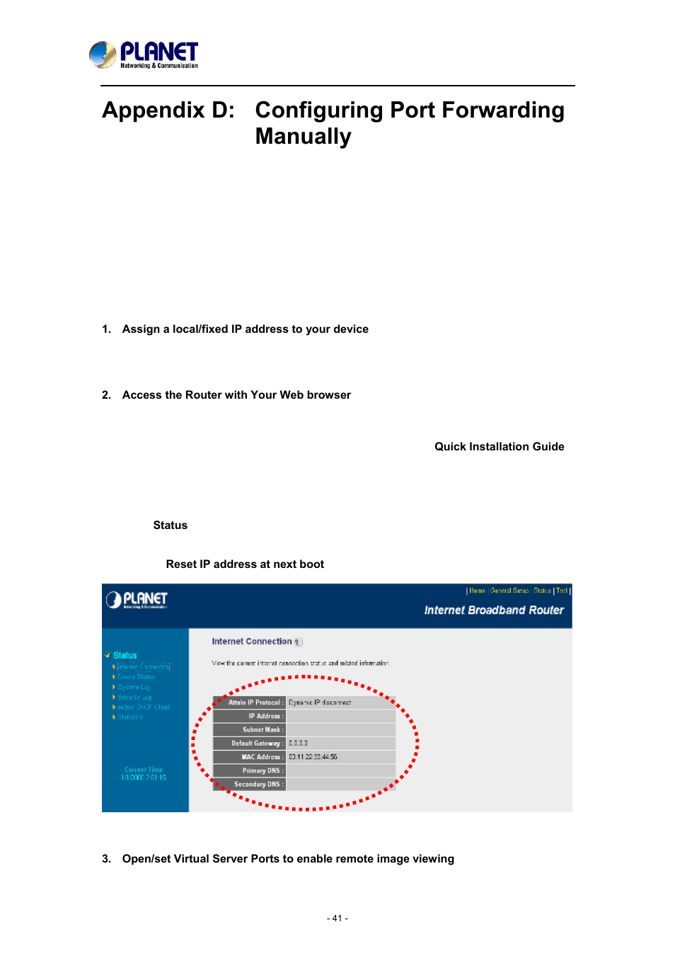 Appendix d: configuring port forwarding manually | PLANET ICA-3150 User Manual | Page 41 / 46