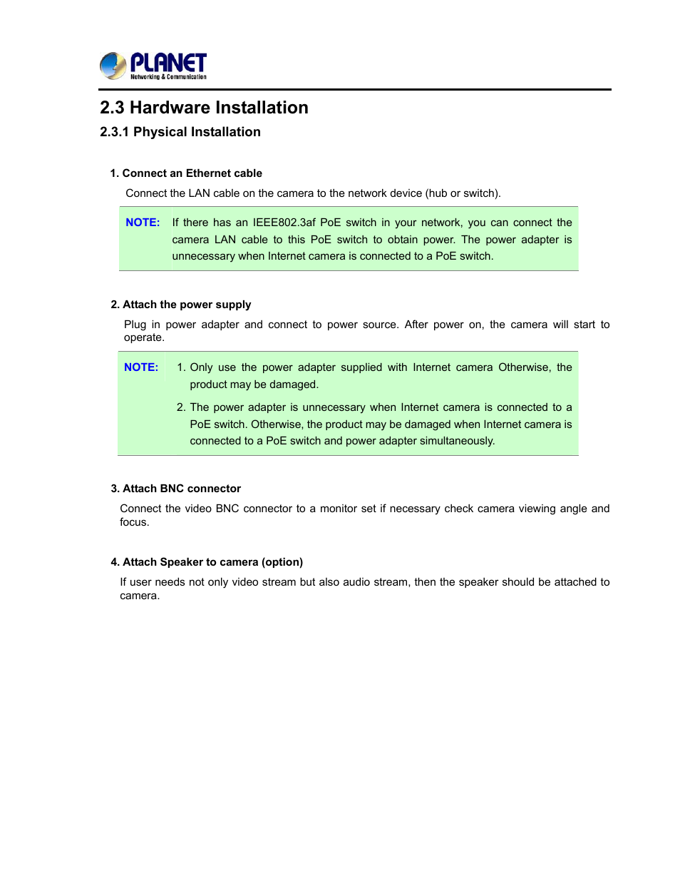 3 hardware installation, 1 physical installation | PLANET ICA-3250V User Manual | Page 15 / 80