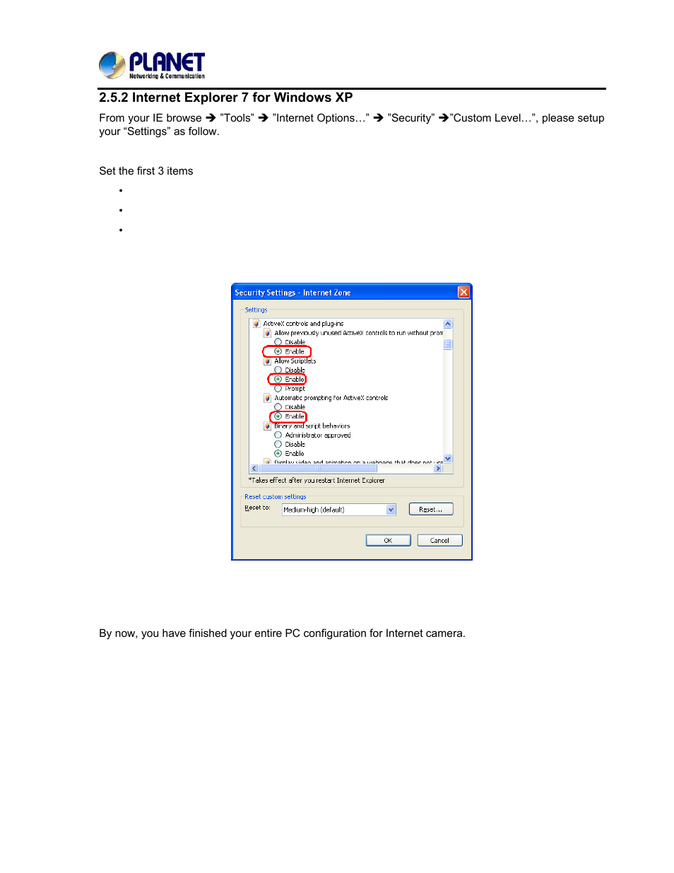 2 internet explorer 7 for windows xp | PLANET ICA-3250V User Manual | Page 22 / 80