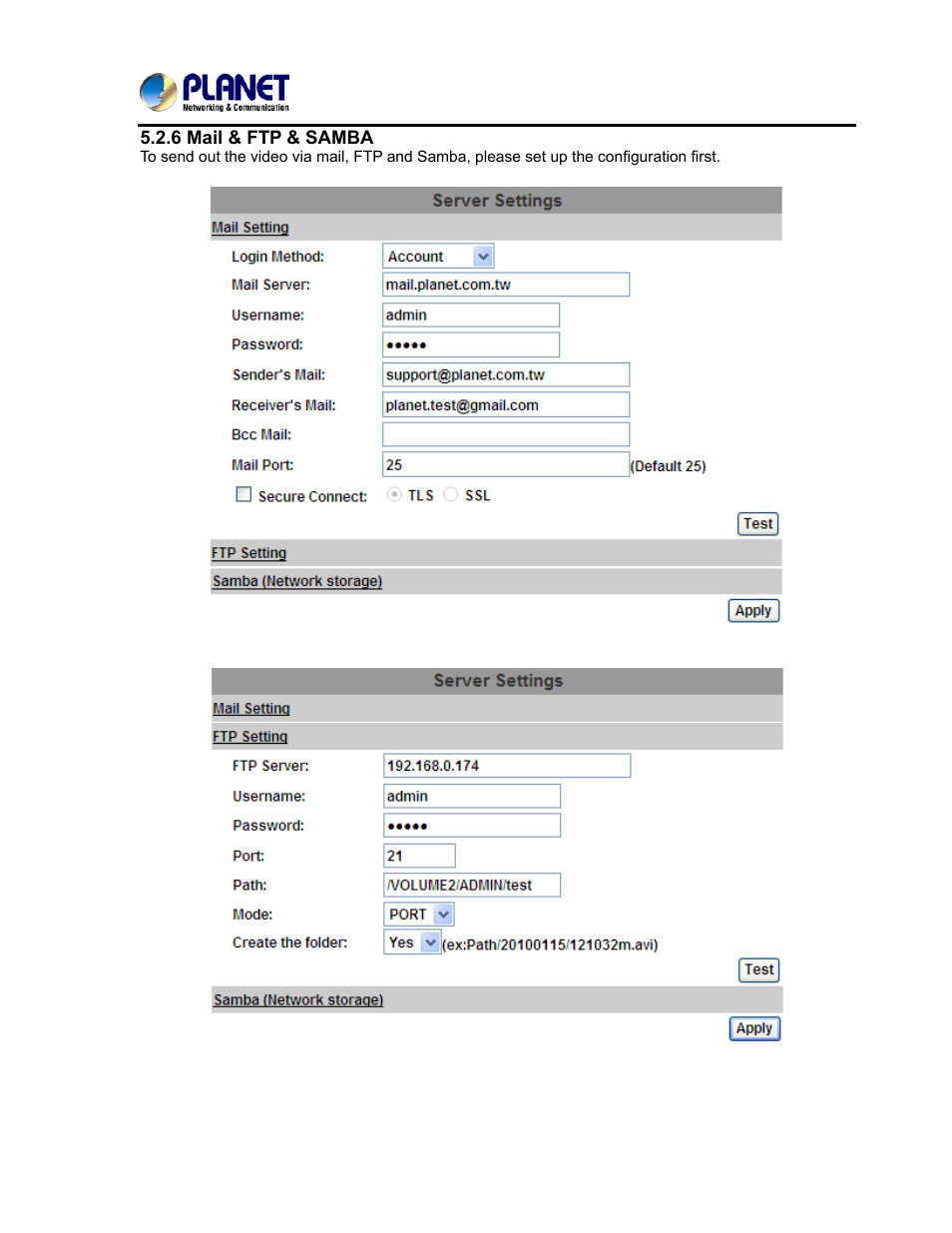 6 mail & ftp & samba | PLANET ICA-3250V User Manual | Page 53 / 80