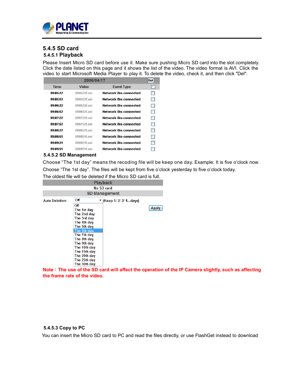 5 sd card, 1 playback, 2 sd management | 3 copy to pc | PLANET ICA-3250V User Manual | Page 66 / 80