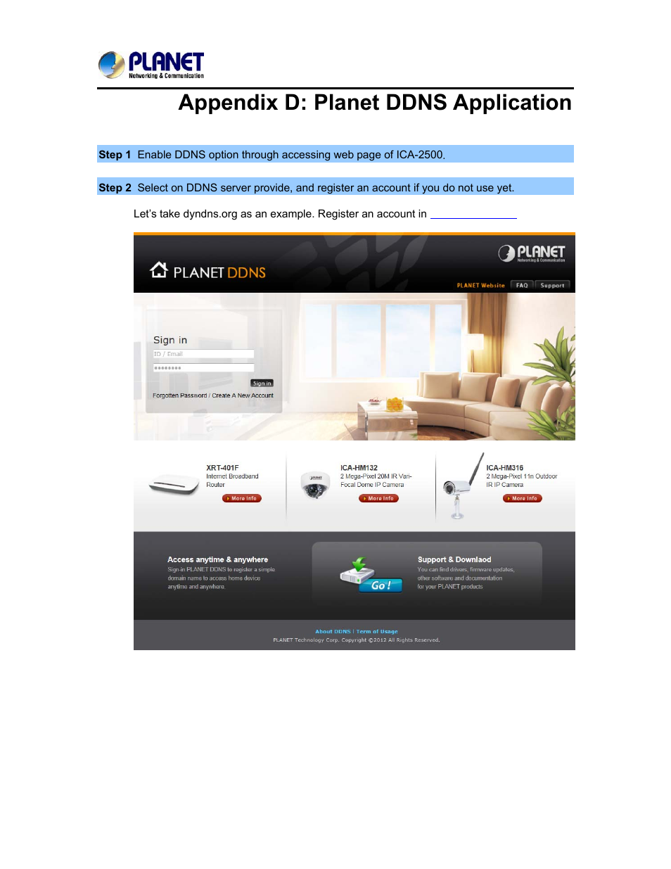 Appendix d: planet ddns application | PLANET ICA-3250V User Manual | Page 72 / 80