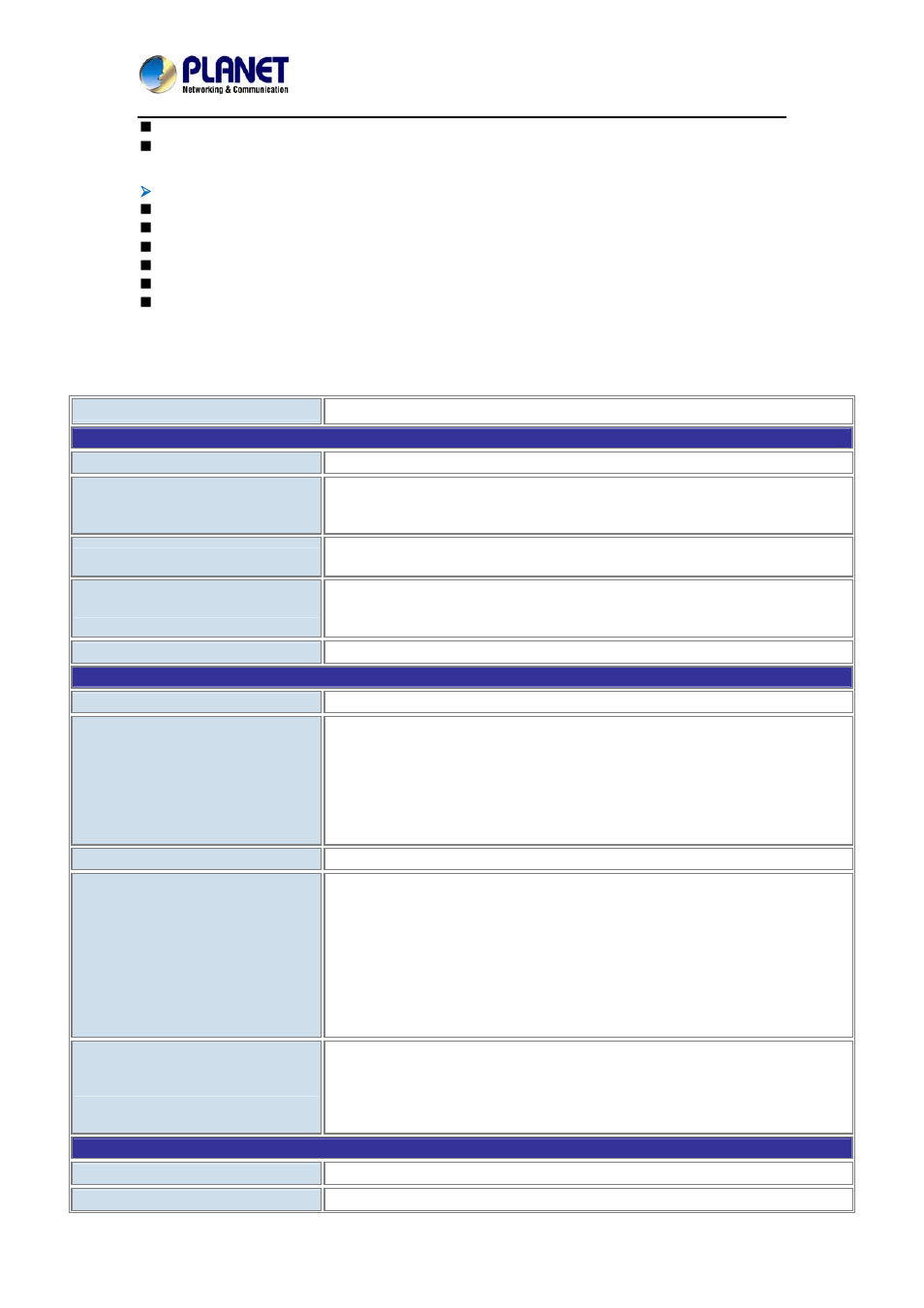Product specifications | PLANET ICA-3260 User Manual | Page 10 / 88