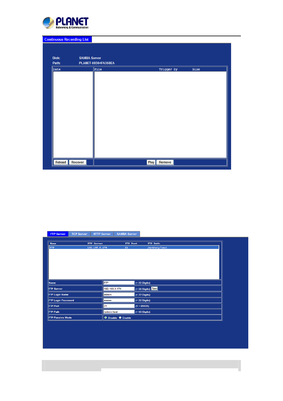 17 event server configuration, 1 ftp server | PLANET ICA-3260 User Manual | Page 68 / 88