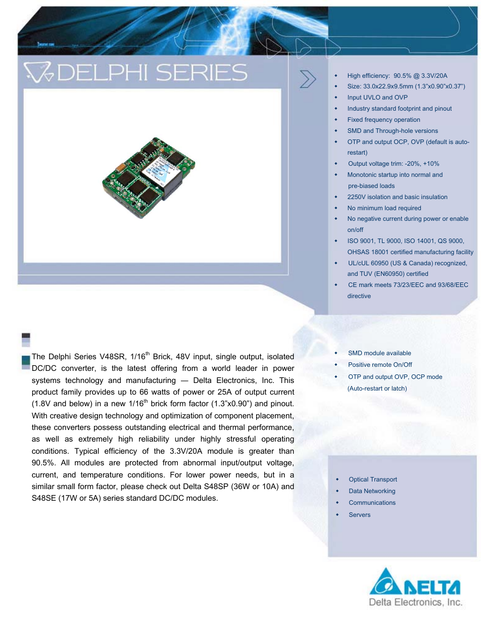 Delta Electronics V48SR User Manual | 2 pages